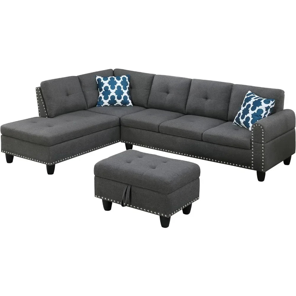 DecoraDepot™ - Living Room Sofa Set, 98-Inch L-Shaped Couch with Storage