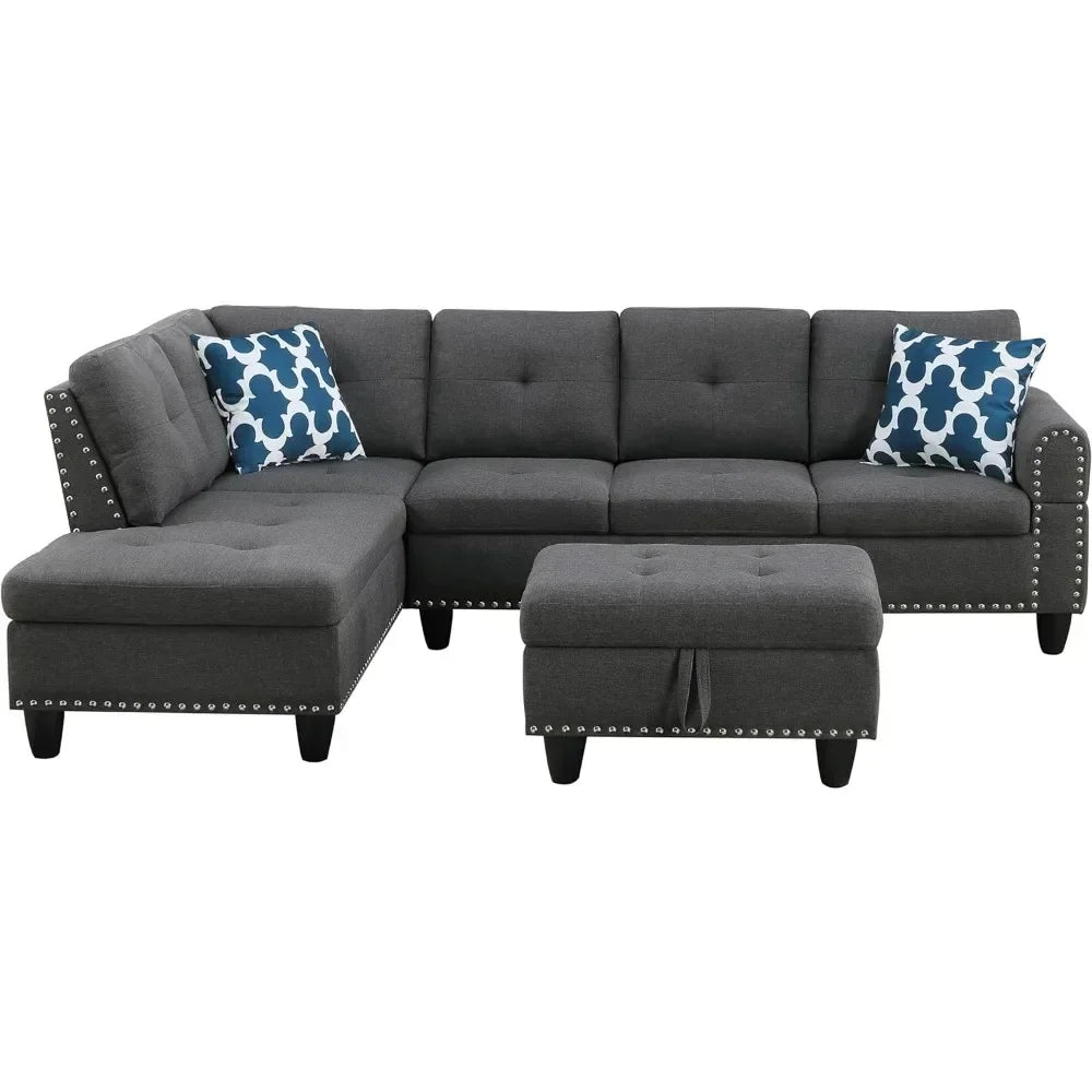 DecoraDepot™ - Living Room Sofa Set, 98-Inch L-Shaped Couch with Storage