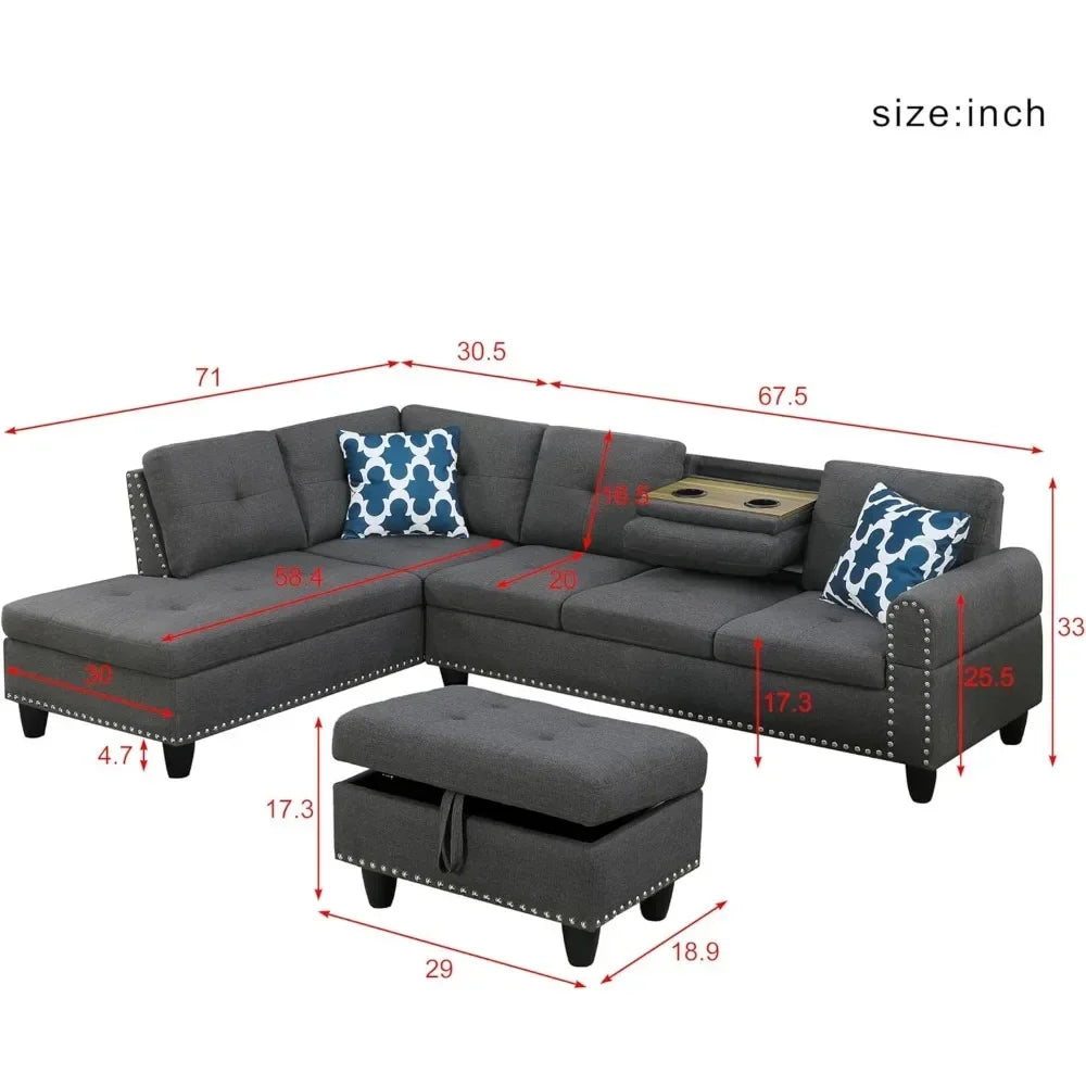 DecoraDepot™ - Living Room Sofa Set, 98-Inch L-Shaped Couch with Storage